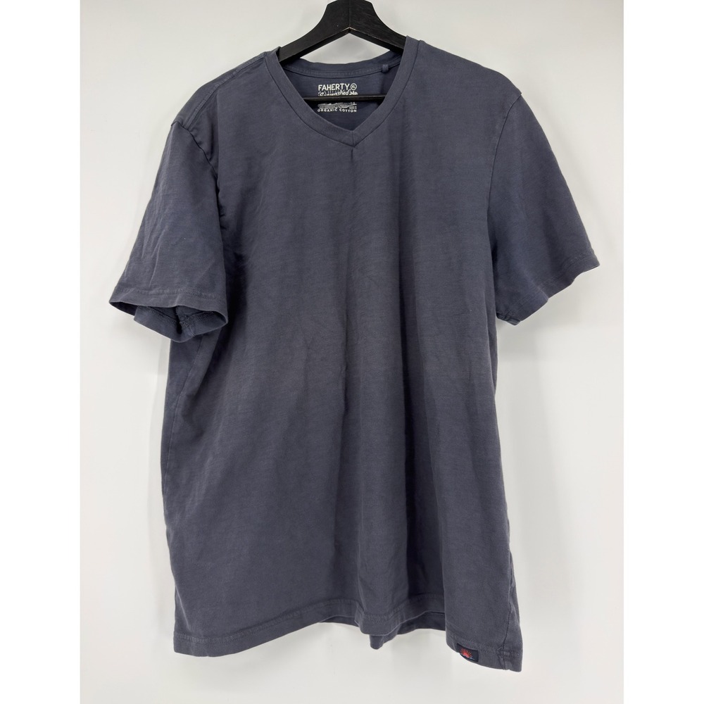 Faherty Sunwashed Organic Cotton V-Neck T-Shirt Mens XL Navy Blue Short Sleeve